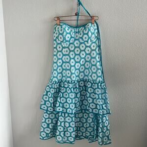 NWT Milly Vintage Eyelet Lace Dress Tie Neck Halter Blue White 10